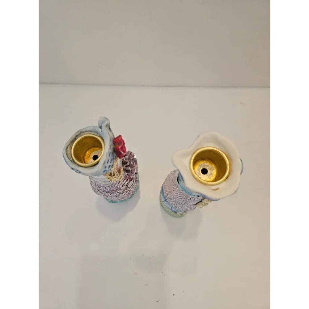 Ellen Williams Ganz Ceramic Candlestick Holders Set of 2 Whimsical Women‎ NOTE